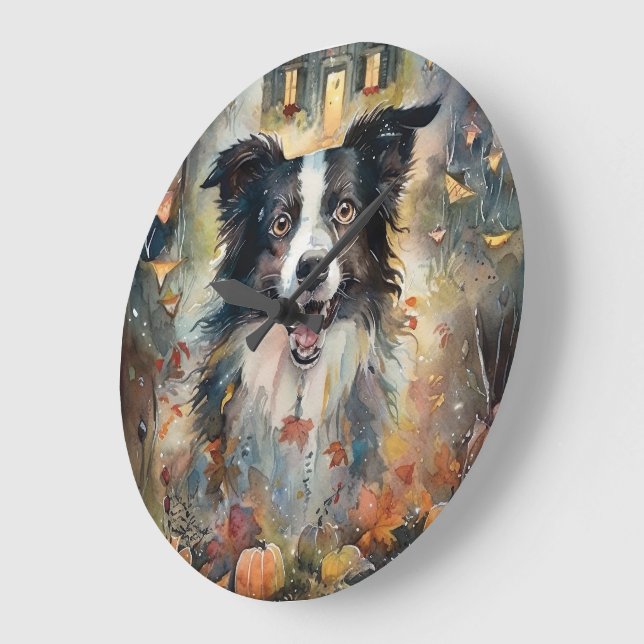 Halloween Border Collie Med Pumpor Skräckinjagande Stor Klocka (Vinkel)