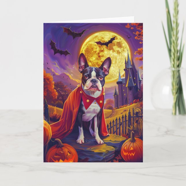 Halloween Boston Terrier Hund Pumpkins Scary Kort (Framsida)