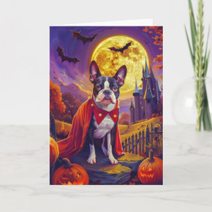 Halloween Boston Terrier Hund Pumpor Skräck Kort