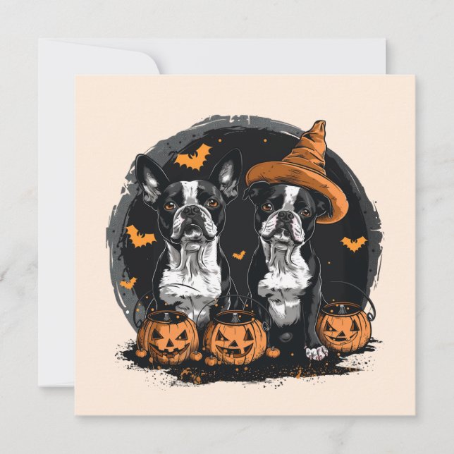 Halloween Boston Terrier Hundar Inbjudningar (Framsida)