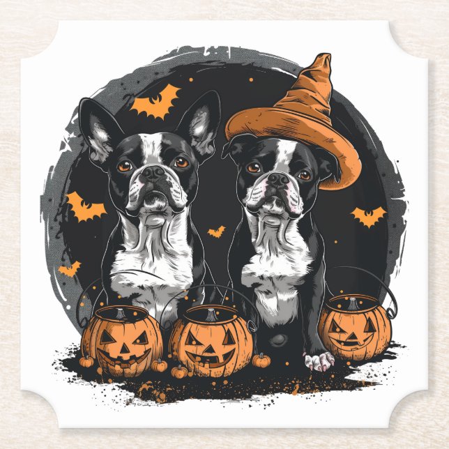Halloween Boston Terrier Hundar Underlägg Papper (Framsida)