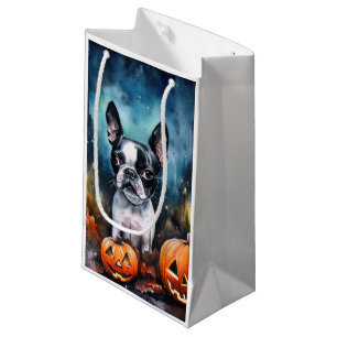 Halloween Boston Terrier med pumpor Scary