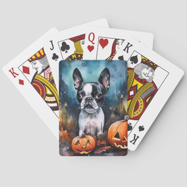 Halloween Boston Terrier med pumpor Scary Casinokort (Baksidan)