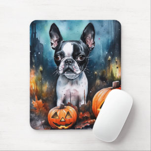 Halloween Boston Terrier med pumpor Scary Musmatta