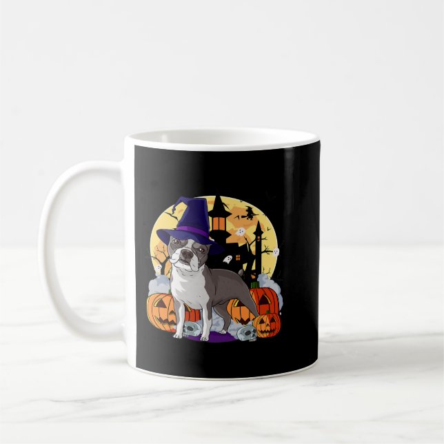Halloween Boston Terrier Pumpkin Witch Kaffemugg (Vänster)
