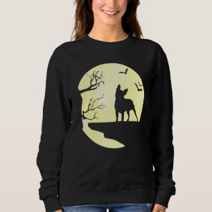 Halloween Boston Terrier Silhouette Måne Hund Flad T Shirt