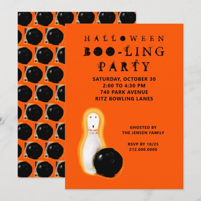 Halloween Bowling Party Invitations Inbjudningar (Fram/baksida)