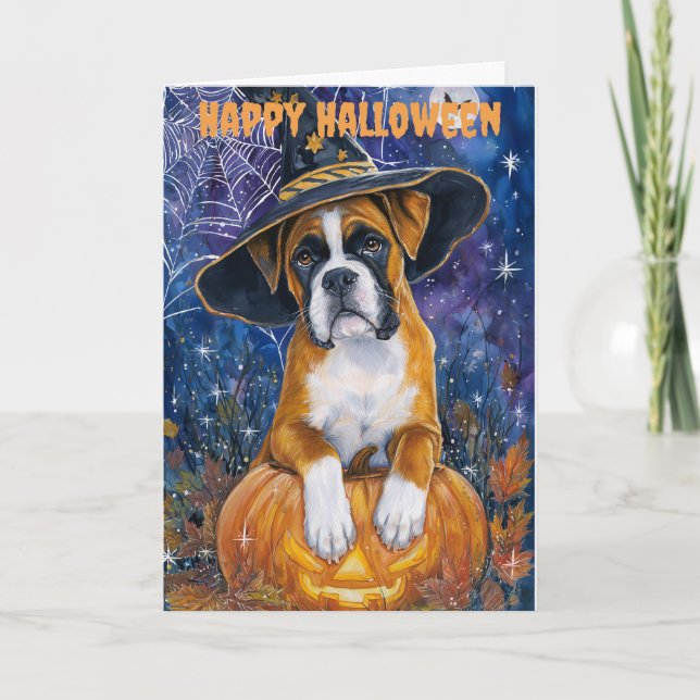 Halloween Boxer Hund Helgkort (Framsida)
