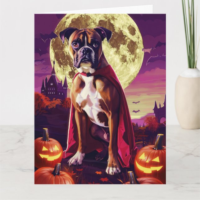 Halloween Boxer Hund Vampire Pumpkins Scary Kort (Framsida)