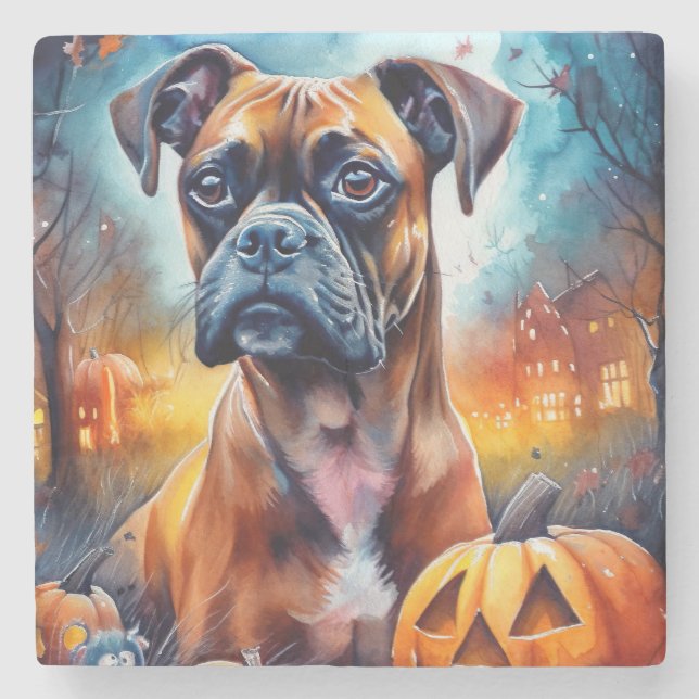 Halloween Boxer med pumpor Stenunderlägg (Framsidan)