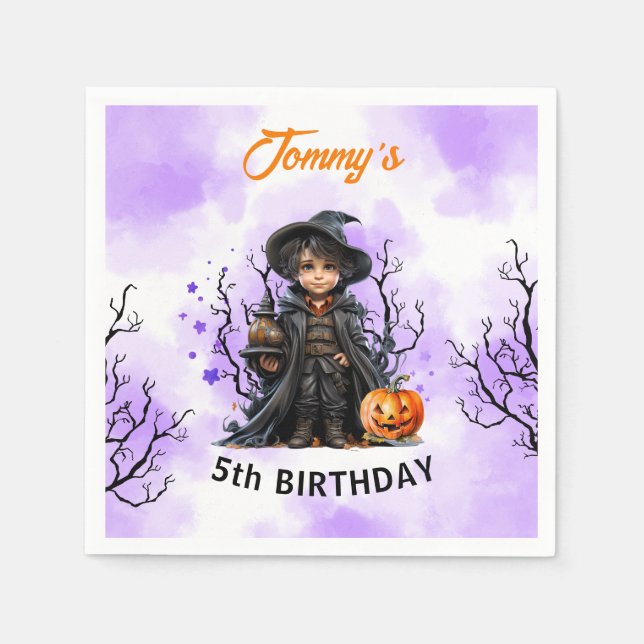 Halloween Boy Birthday Cute Little Wizard Napkins Pappersservett (Framsidan)