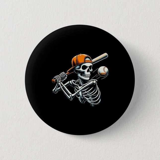 Halloween Boys Batting Skeleton Baseball  Knapp (Framsida)