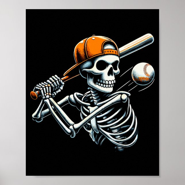 Halloween Boys Batting Skeleton Baseball  Poster (Framsidan)