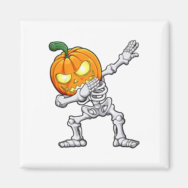 Halloween Boys Dabbing Skeleton Scary Pumpkin Jack Magnet (Framsidan)