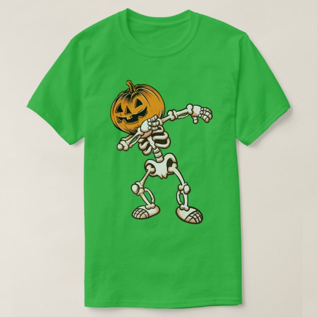 Halloween Boys Dabbing Skeleton Scary Pumpkin Jack T Shirt (Design framsida)