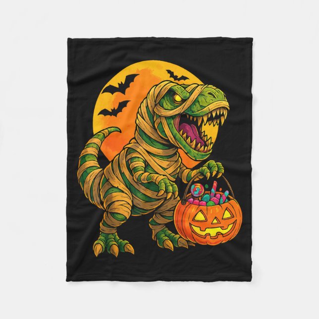 Halloween Boys Dinosaur Mummy T Rex Y Pumpkin Moon Fleecefilt (Framsidan)
