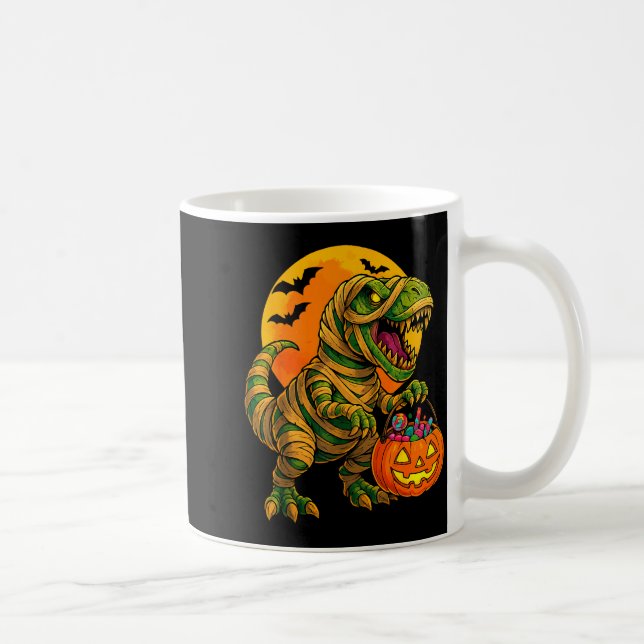 Halloween Boys Dinosaur Mummy T Rex Y Pumpkin Moon Kaffemugg (Höger)