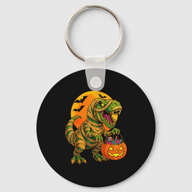 Halloween Boys Dinosaur Mummy T Rex Y Pumpkin Moon Nyckelring (Framsida)