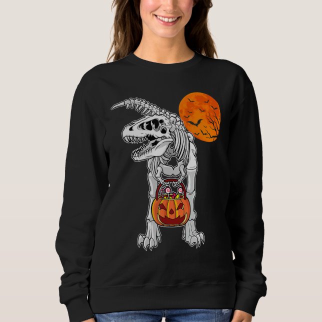 Halloween Boys Dinosaur Skeleton Rex Scary Pumpkin T Shirt (Framsida)