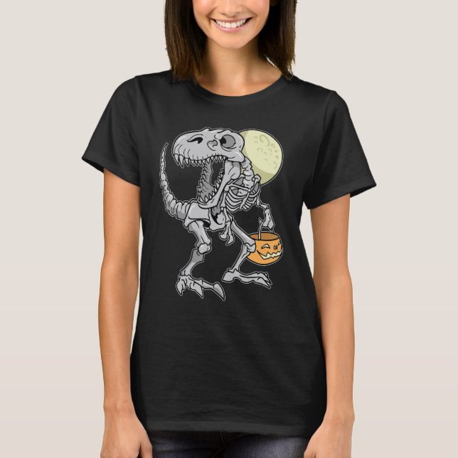 Halloween Boys Dinosaur Skeleton rex Scary Pumpkin T Shirt (Framsida)
