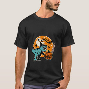 Halloween Boys Dinosaur Skeleton T rex Funny Pumpk Shirt