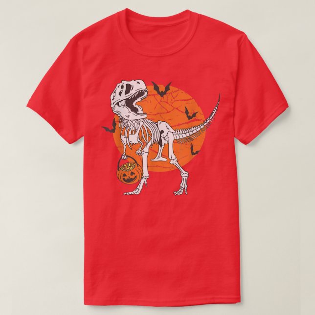Halloween Boys Dinosaur Skeleton T rex Scary Pumpk T Shirt (Design framsida)