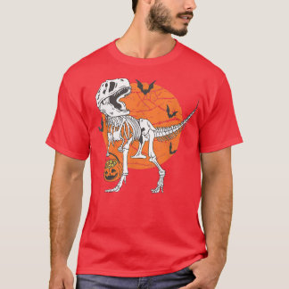 Halloween Boys Dinosaur Skeleton T rex Scary Pumpk T Shirt