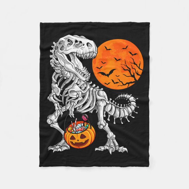 Halloween Boys Dinosaur Skeleton T Rex Y Pumpkin M Fleecefilt (Framsidan)