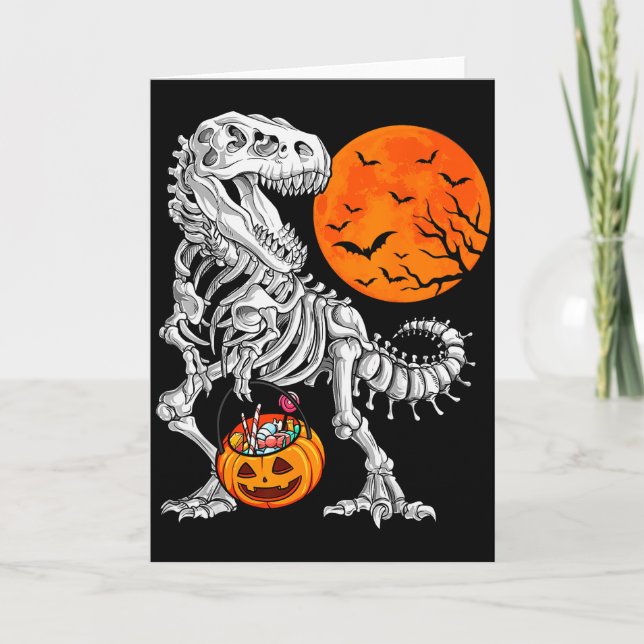 Halloween Boys Dinosaur Skeleton T Rex Y Pumpkin M Kort (Framsida)