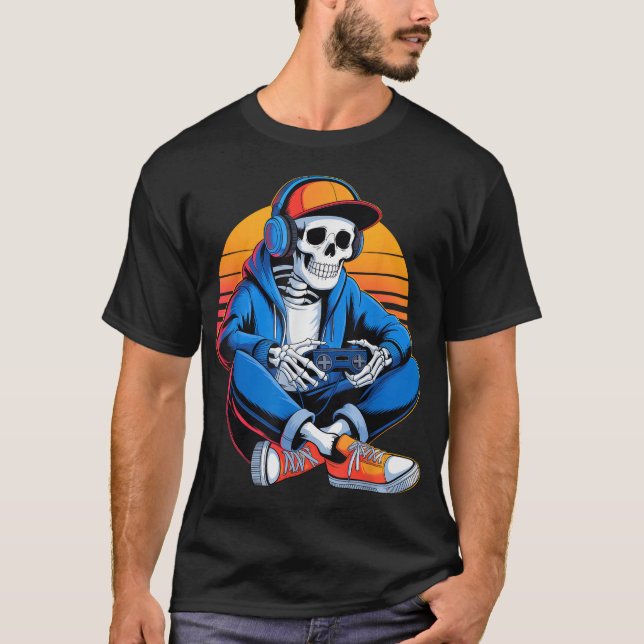 Halloween Boys Manar Kids Skeleton Video Gaming T Shirt (Framsida)