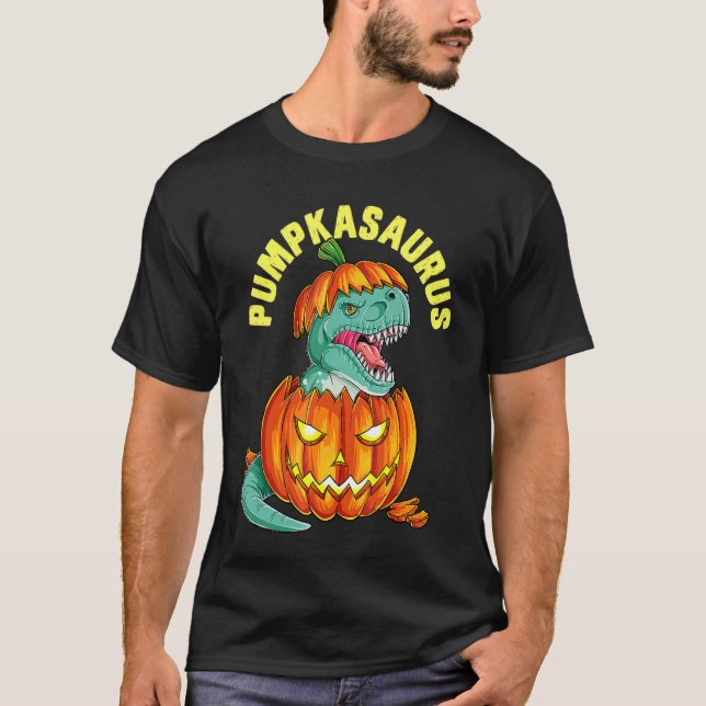Halloween Boys Manar Pumpkasaurus Dinosaur Pumpkin T Shirt (Framsida)