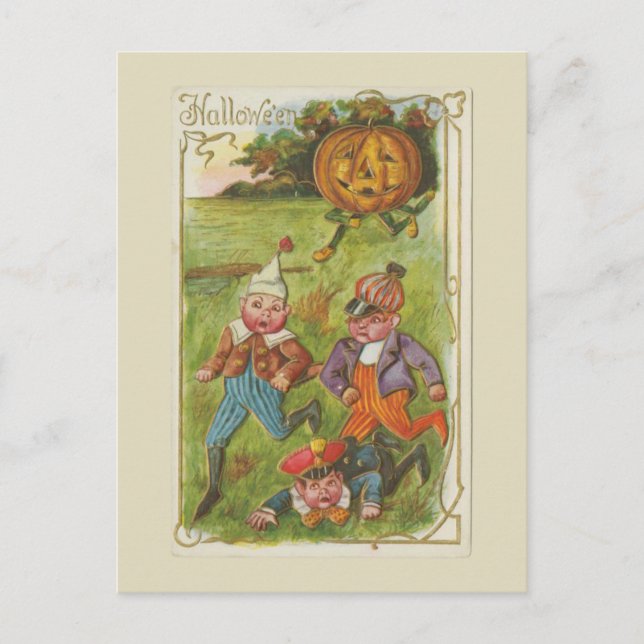 Halloween Boys och Jack O'Lantern Vintage Vykort (Framsida)