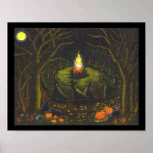 Halloween brasa, häxor, svart, cat.mice, skogen poster