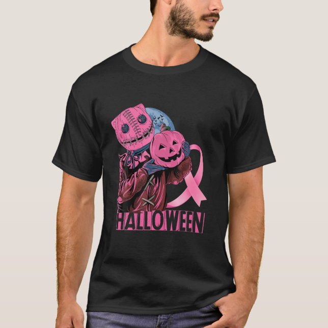 Halloween Breast Cancer Awareness T Shirt (Framsida)