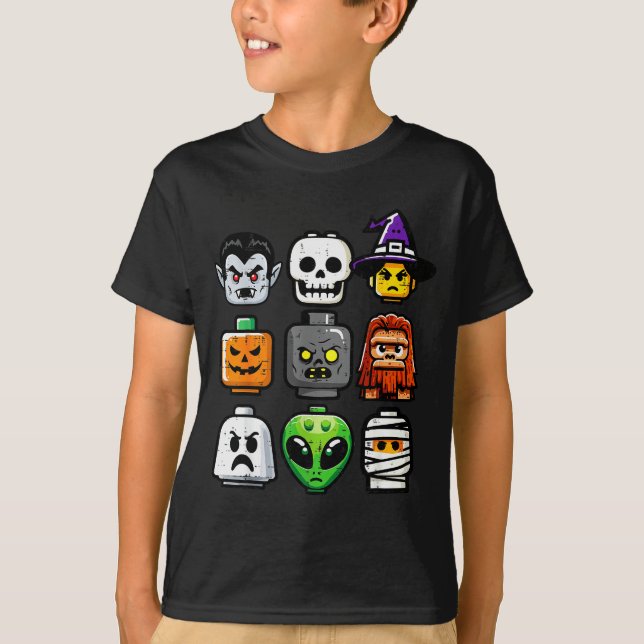 Halloween Brick Pumpkin Ghost Heads Costume Boys K T Shirt (Framsida)