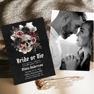 Halloween Bride eller Die Blommigt Skull Bachelore Inbjudningar