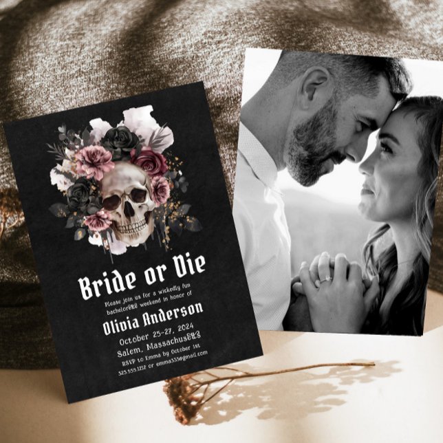 Halloween Bride eller Die Blommigt Skull Bachelore Inbjudningar (Skapare uppladdad)