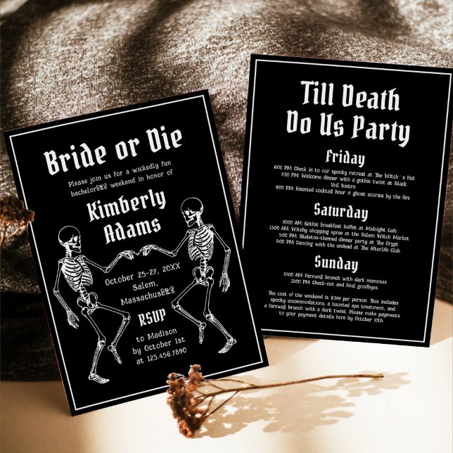 Halloween Bride eller Die Skeleton Bachelorette Pa Inbjudningar (Skapare uppladdad)
