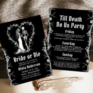 Halloween Bride eller Die Skeleton Bachelorette Pa Inbjudningar