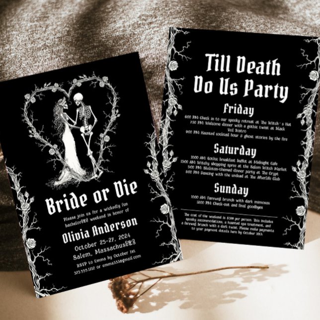 Halloween Bride eller Die Skeleton Bachelorette Pa Inbjudningar (Skapare uppladdad)