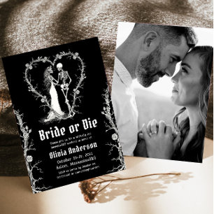 Halloween Bride eller Die Skeleton Bachelorette Pa Inbjudningar