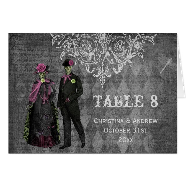 Halloween Bride & Groom Bröllop, Bordsnummer Card OBS Kort (Framsidan Horizontal)