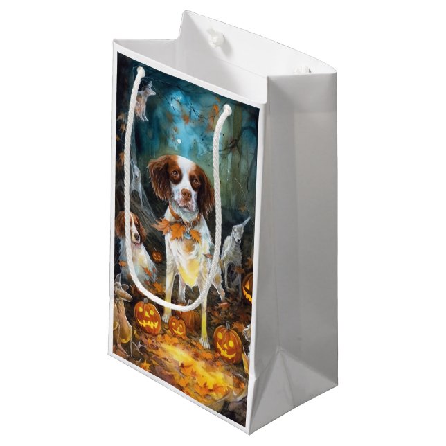 Halloween Brittany Spaniel Med Pumpa Skräck (Framsidan Vinklad)