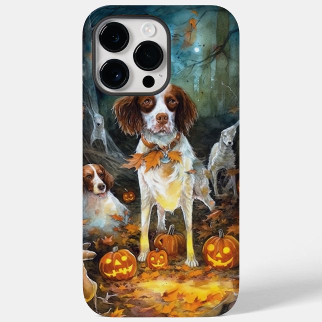 Halloween Brittany Spaniel Med Pumpa Skräckinjagan (Baksida)