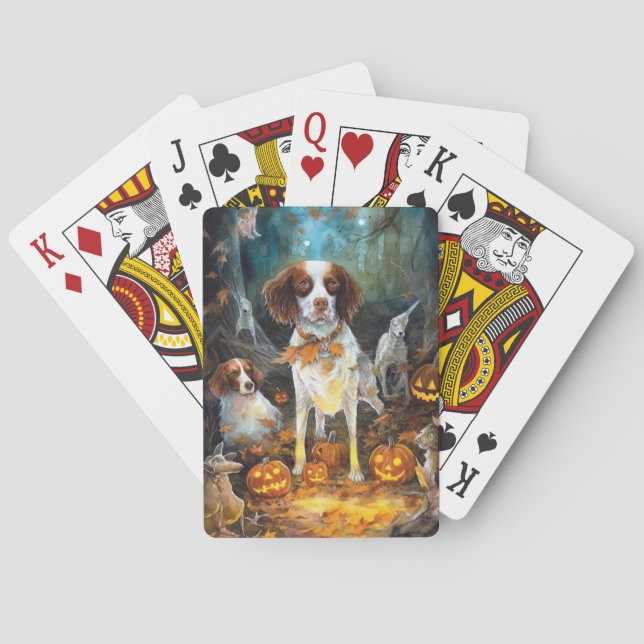 Halloween Brittany Spaniel Med Pumpa Skräckinjagan Casinokort (Baksidan)