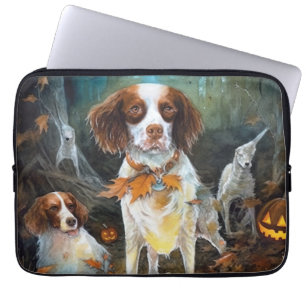 Halloween Brittany Spaniel Med Pumpa Skräckinjagan Laptop Fodral