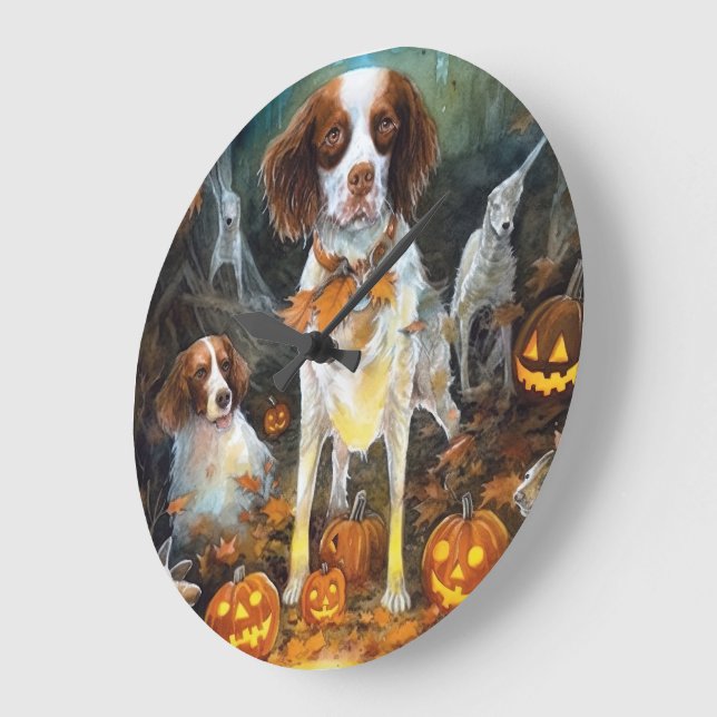 Halloween Brittany-spanjor med pumpor-skandal Stor Klocka (Vinkel)