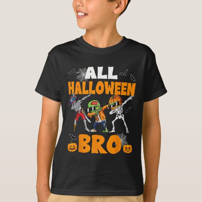 Halloween Bro Dabbing Skeleton Jack o lantern Boys T Shirt (Framsida)