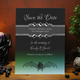 Halloween Bröllop Black & Grönt Gothic Fladdermus  Spara Datumet