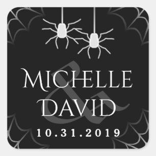 Halloween Bröllop Black White Spiders Square-etike Fyrkantigt Klistermärke